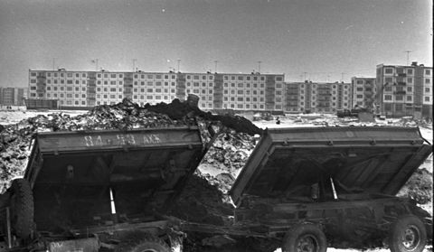 Отсыпка территории | Строительство. 1975 г., г.Северодвинск. Фото #C115.