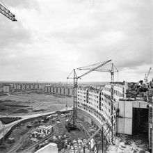 Строится круговой дом | Строительство. 1978 г., г.Северодвинск. Фото #C6147.