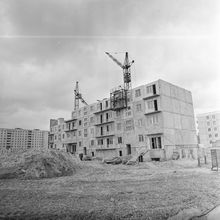 Строительство панельного дома | Строительство. 1981 г., г.Северодвинск. Фото #C12737.