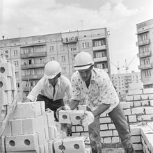Каменщик | Строительство. 1982 г., г.Северодвинск. Фото #C9618.