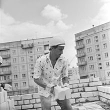 Каменщик | Строительство. 1982 г., г.Северодвинск. Фото #C9619.