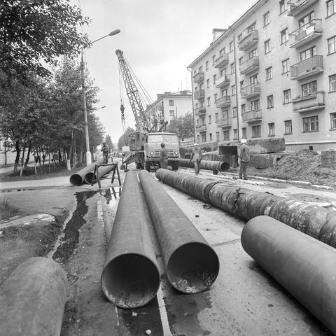 Замена теплофикационной сети | ЖКХ. 1987 г., г.Северодвинск. Фото #C14832.