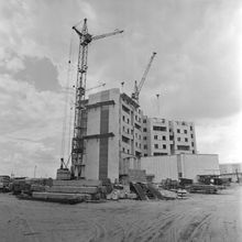 Строительство многоэтажного дома | Строительство. 1987 г., г.Северодвинск. Фото #C13655.
