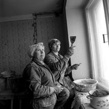 Маляры-штукатуры | Строительство. 1987 г., г.Северодвинск. Фото #C13677.