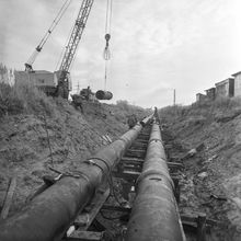 Прокладка трубопровода | Виды города. 1987 г., г.Северодвинск. Фото #C14938.