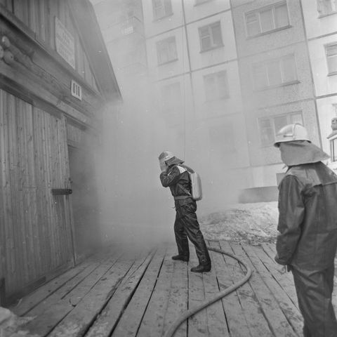 Тренировка пожарного расчета | Силовые структуры. 1987 г., г.Северодвинск. Фото #C13619.