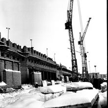 Строительство кирпичного здания | Строительство. 1970-e гг., г.Северодвинск. Фото #C48.
