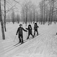 Физкультура на лыжах | Школа. 1980-e гг., г.Северодвинск. Фото #C12216.